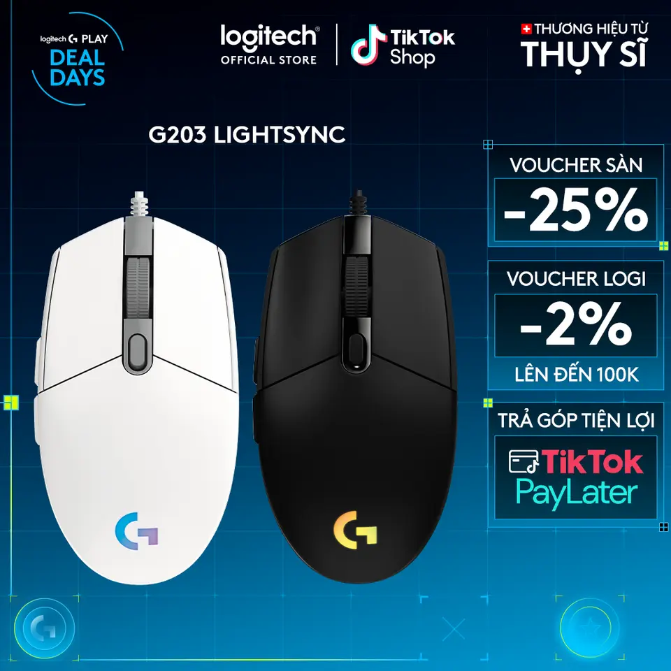 Chuột game có dây Logitech G203 Lightsync - Tùy chỉnh RGB, 6 nút lập trình