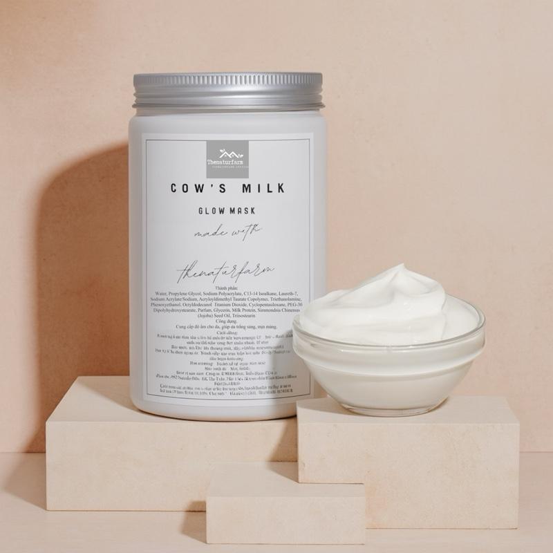 Cow’s Milk Glow Mask 1000ML + Vitamin C 10GR Công thức dưỡng da sáng mịn Thenaturfarm Combo sữa ủ trắng vitamin C