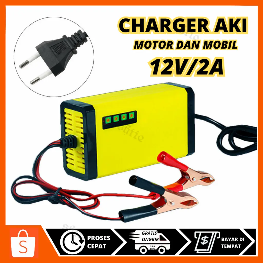 CAS CASAN AKI MOTOR MOBIL 12V 2A 12V/12A PORTABLE OTOMATIS CHARGER ACCU CARGER AKI PORTABLE MOTOR MOBIL Pengisian cepat cerdas