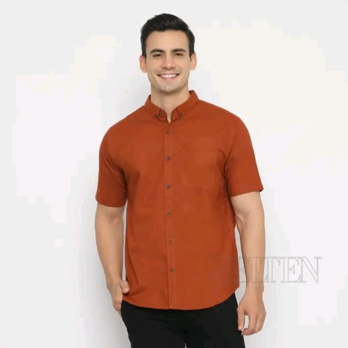 Kemeja Hem pria tangan pendek Slimfit baju distro bahan katun  Navy hitam nyaman 4