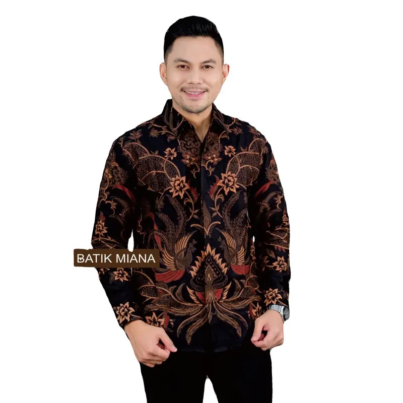 Kemeja Batik Pria SULTAN HITAM Katun Halus Lengan Panjang Berfuring Slim Fit Baju Atasan Cowok Motif Pendek Coklat Tangan Keren Seragam Batik Kancing Dalam Hem Kondangan Santai Nyaman