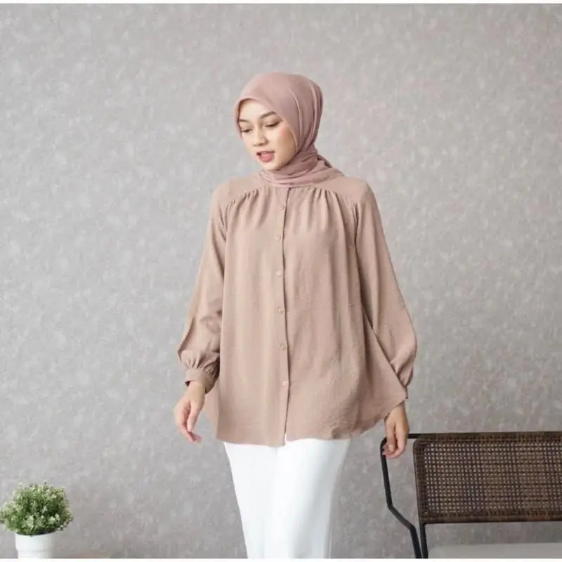 Blouse ALINA Jumbo Terbaru 2025 Wanita Remaja Kemeja Oversize Casual Kekinian Muslim Baju Panjang Dewasa by yessa unique Atasan Shakila Katun Crinkle Simple Basic Airflow
