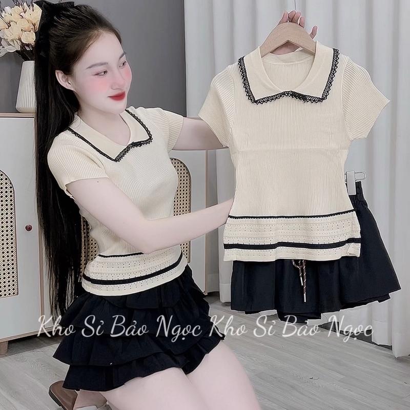 [A85] Áo Len Cổ Sen Phối Viền Dáng Ôm Xoè Nhẹ Kho Sỉ Nguyễn Bảo Ngọc