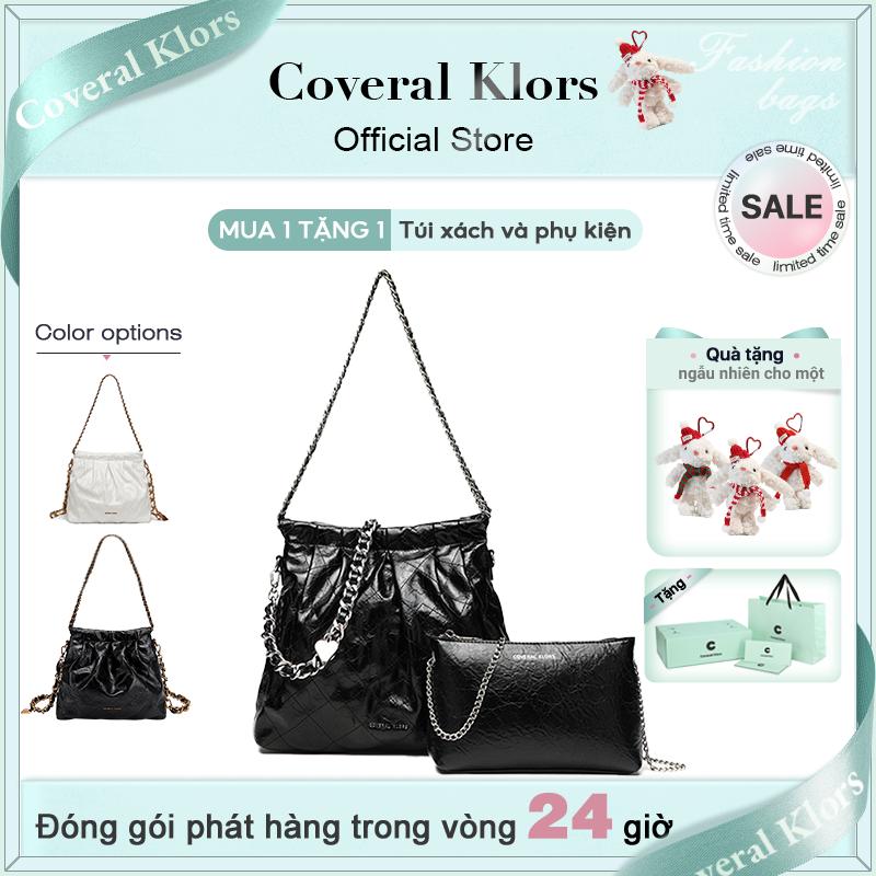 MUA 1 TẶNG 1 (Túi xách nhỏ) COVERAL KLORS -【đóng gói hộp quà tặng không gian rộng lớn, Túi đeo chéo màu đen cho nữ , da bóng, họa tiết tinh tế, thiết kế kẻ caro cổ điển của Pháp, túi đeo vai màu trắng thanh lịch và ấn tượng, bộ túi xách cho nữ. Bag Tote