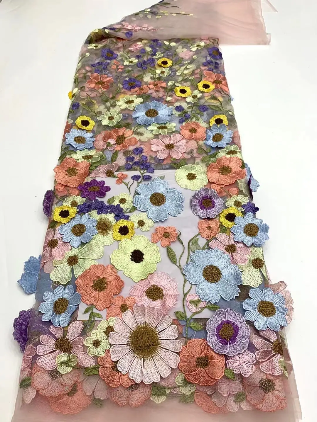 Vải ren Tulle thêu, đầy màu sắc, chiều dài 150cm, thiết kế đầy đủ, ren hoa 3D, vật liệu dệt