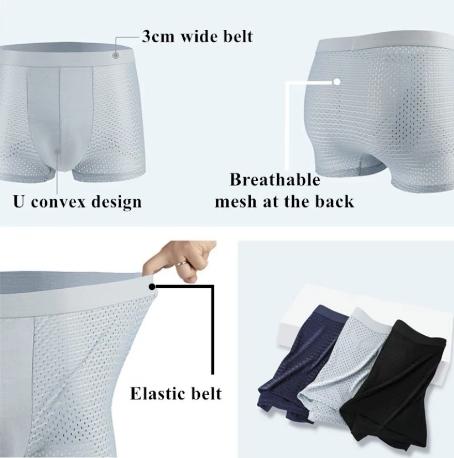 Quần Lót Boxer Nam, Chất Liệu Lụa Lạnh 4 Cái / lốc, Thiết Kế Lưới, Thoáng Khí, Quần Đùi Thoải Mái 5