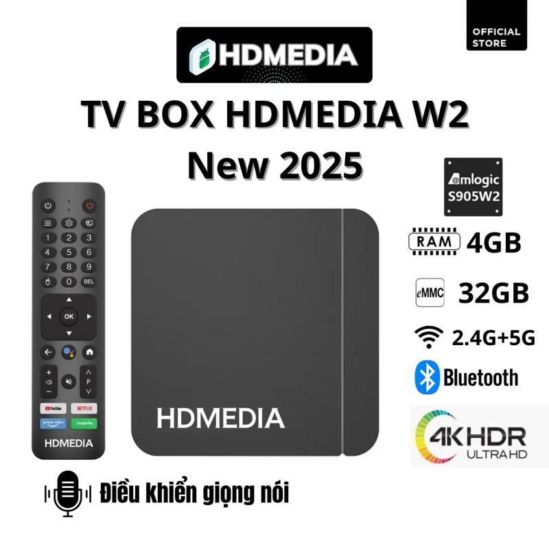 TV BOX HDMEDIA W2 2025 BỘ NHỚ 32GB RAM 4GB ĐIỀU KHIỂN GIỌNG NÓI BẢO HÀNH 1 NĂM