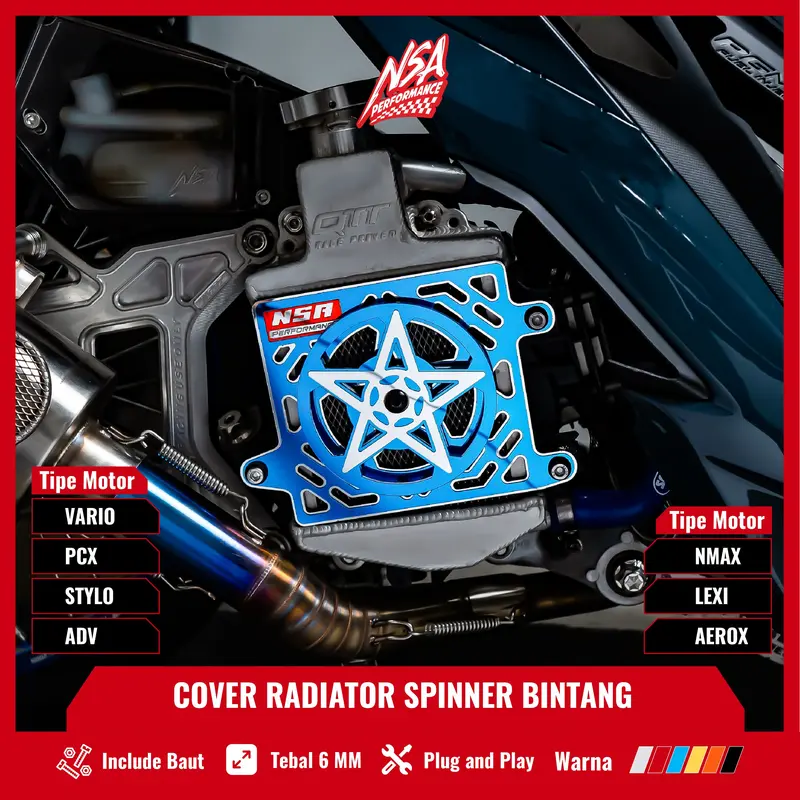 NSA COVER RADIATOR SPINER BINTANG MIRROR VARIO PCX NMAX AEROX ADV LEXI STYLO Tutup Radiator Spinner Bintang Yamaha Honda 125/150/160 Aksesoris Motor NSA PERFORMANCE Roda Motorcycle cover  radiator Gold Karet 4