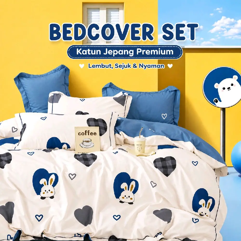 Bedcover Set Sprei Katun Jepang Premium Anak Size 140x200 Queen 160x200 King 180x200 Extra King 200x200 - 90x200 100x200 120x200 Lembut Halus Bed Sheet KJA23