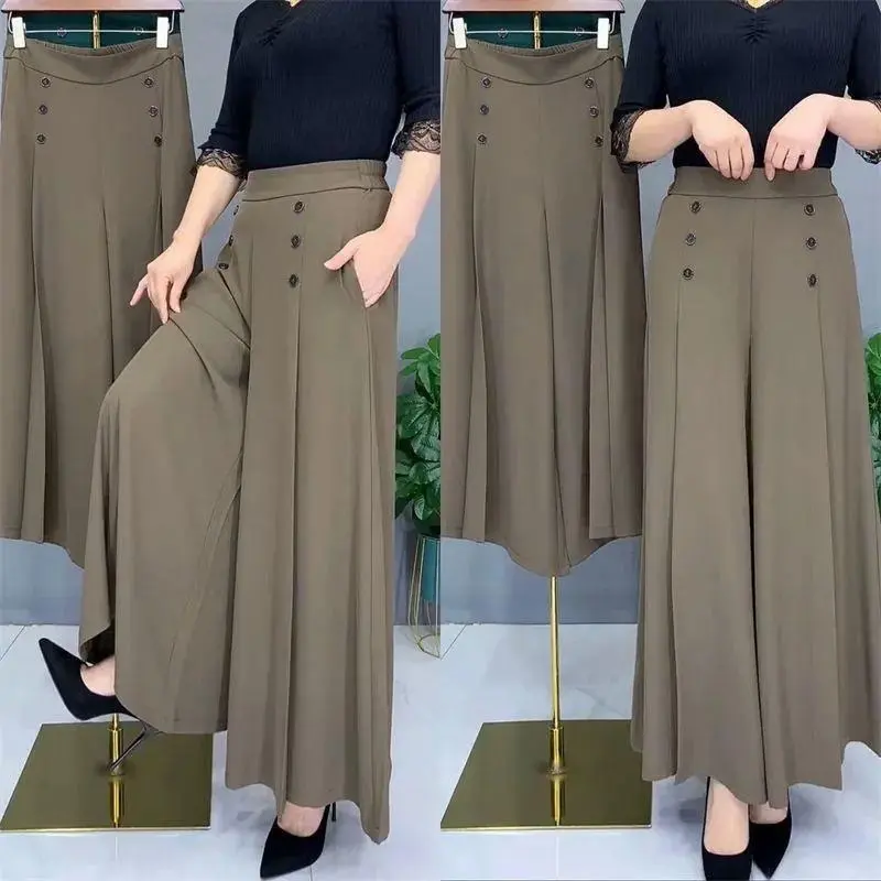 2023 Summer Cool and Loose Big Feet Throwing Pants Fashion Versatile Hanging Wide Leg Skirt Pants High Waist Slimming Style Women's Pants