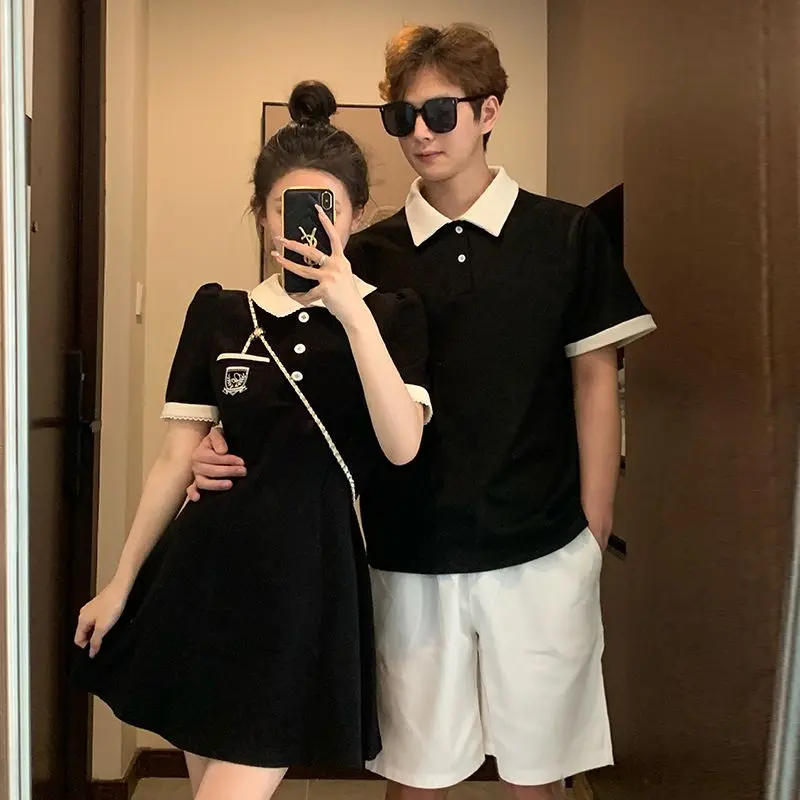 Couple suit 2024 new pure desire style short-sleeved T-shirt slimming dress