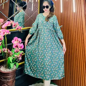 QUEENIRA_Daster tangan balon full motif Rayon premium Busui Dress