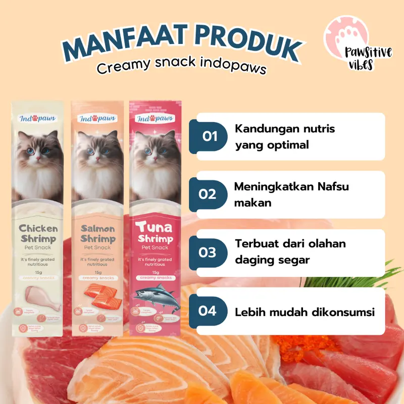 Pawsitive Vibes cat snack creamy isi 50pcs cemilan hewan makanan kucing sehat bergizi alami cat snack food 6