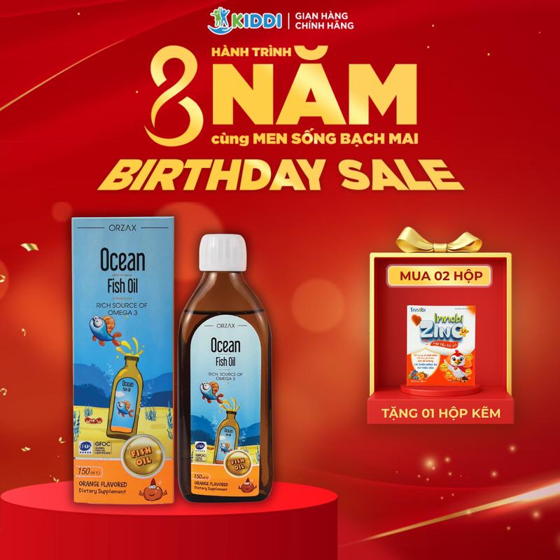 Mua 2 Tặng 1 Dầu Cá Ocean Fish Oil ORZAX - Bổ sung Omega 3 DHA EPA Vitamin Khoáng Chất Phát Triển Trí Não Thị Giác Cho Bé Chai 150ML