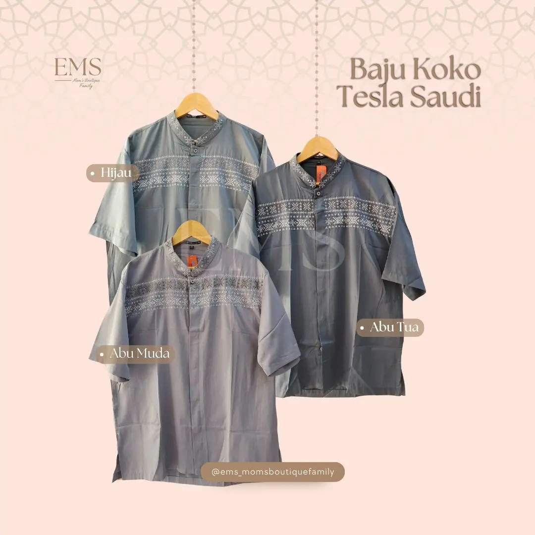 Baju koko pria dewasa muslim lengan panjang lengan pendek - Tesla Saudi Atasan