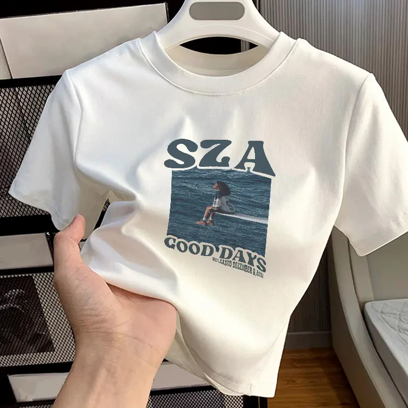 006-004 Baju Pendek Wanita Crop Top Ketat Putih Polos Wanita Korea  Print  Street Style Baju Basic Crop Top Panjang Muda Atasan Kaos Hitam T-Shirt Tee