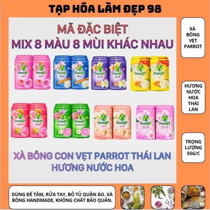 LỐC 8 CỤC XÀ BÔNG CON VẸT PARROT HƯƠNG NƯỚC HOA THÁI LAN - MIX 8 MÀU 8 MÙI HƯƠNG - 55gx8 MÃ ĐẶC BIỆT