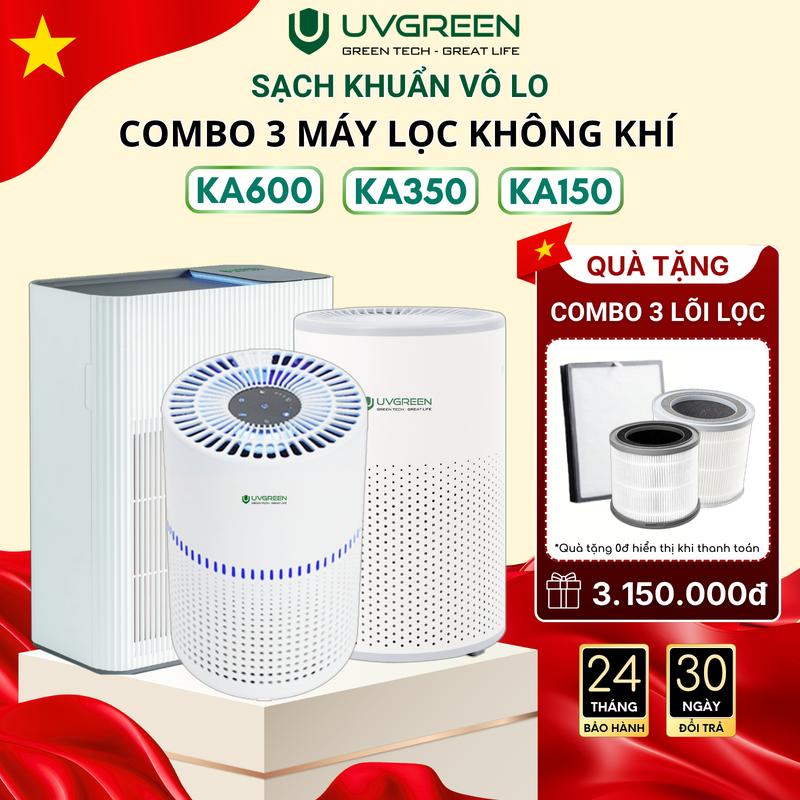 [TẶNG 3 LỌC] Combo Máy Lọc Không Khí Diệt Khuẩn UVGREEN KA600 60m2 + KA350 40m2 + KA150 20m2 - Ion Âm Chống Vi Khuẩn - Bộ Lọc HEPA H13 - Bảo Hành Chính Hãng 24 Tháng