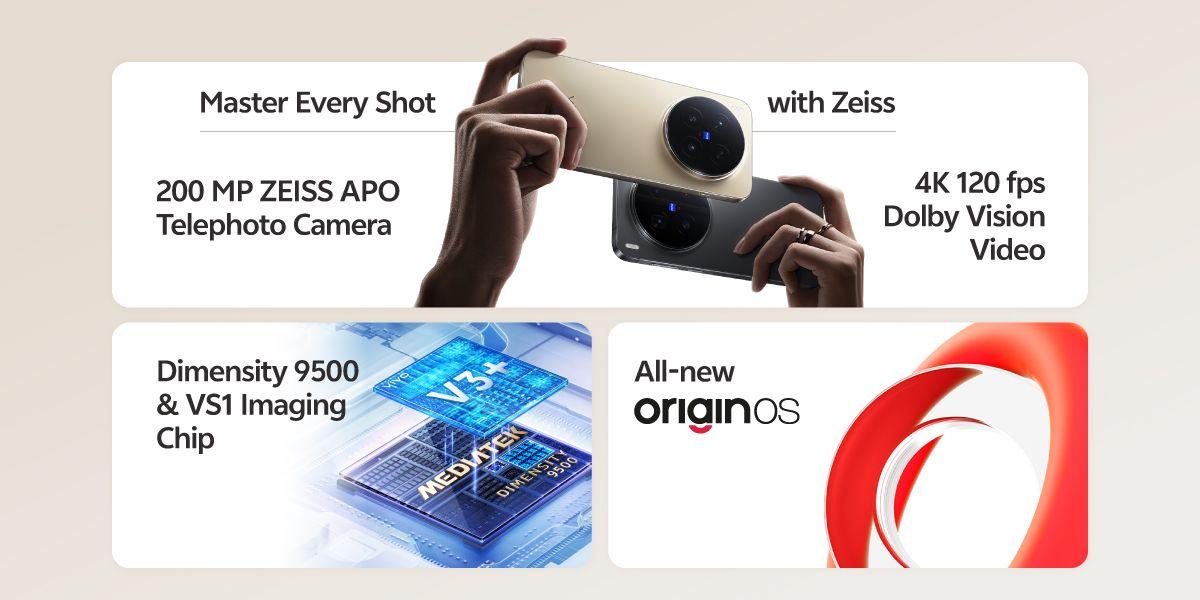 vivo X300 Pro (16/512) - 200 MP ZEISS APO Telephoto Camera, 4k 120 fps Dolby Vision Video, All New OriginOS 6,  Dimensity 9500 & vivo VS1 Chip, 6510 mAh BlueVolt Battery