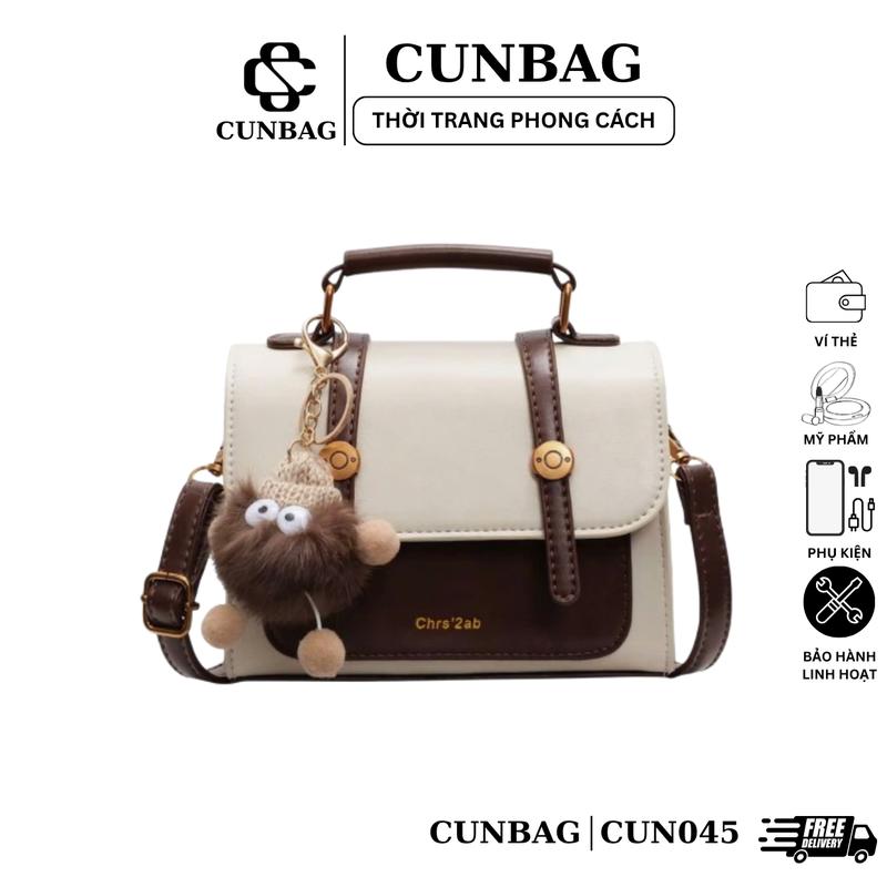 (Tặng Móc) Túi Xách Nữ Da PU Đeo Chéo Kèm Móc Gấu Bông Dễ Thương CUN045