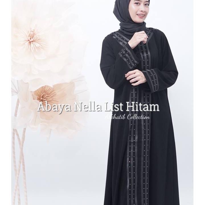 Abaya Gamis ALKHATIB Hitam Nella Motif Jetblack Ready Wanita Muslim Grade A Ukuran S M L XL XXL gamisabaya 7