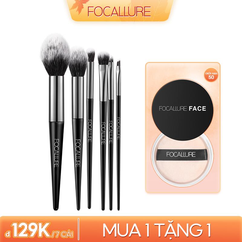 Bộ 6 cọ trang điểm Focallure bao gồm cọ đánh phấn mắt Cọ đánh phấn phủ 100g + [Free Gift] Loose Powder 1pcs