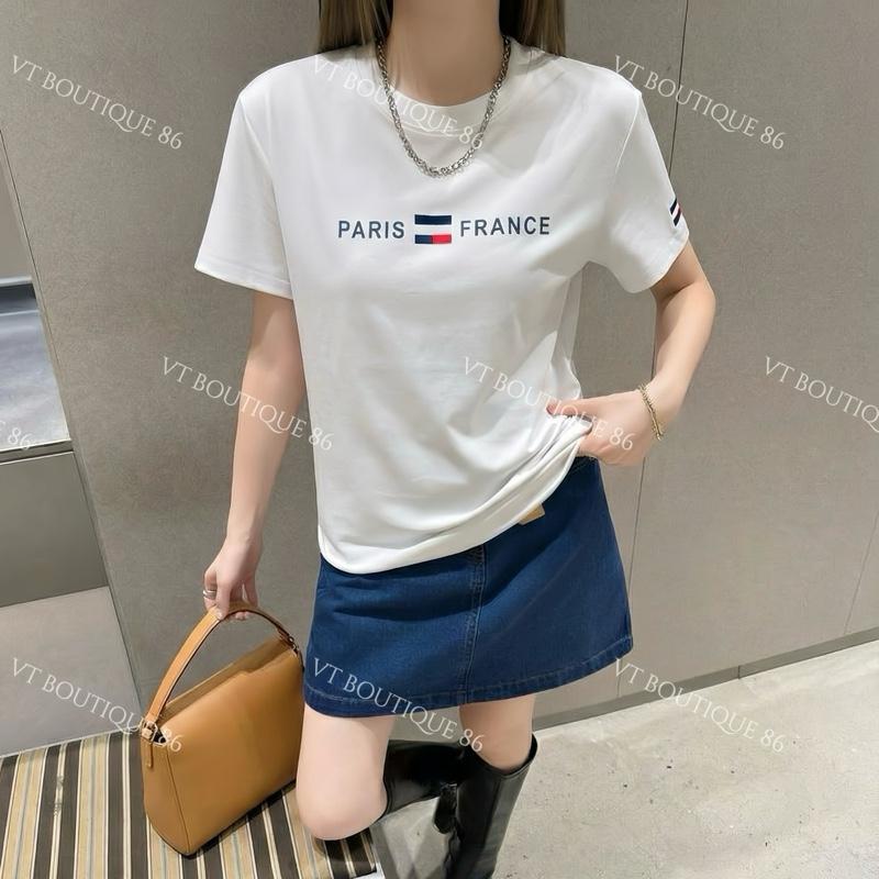 Áo Thun Nữ THÊU Chữ PARIS Cờ Pháp 2 Mặt Basic Cao Cấp Phom Ôm Vừa Cotton Co Giãn 4 Chiều Dưới 58kg Mềm Mịn Trẻ Trung