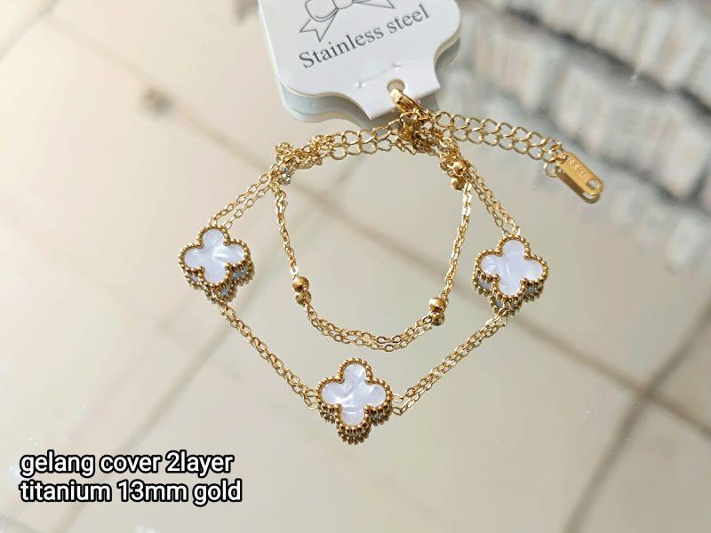 Product Introduction of Gelang Tangan Rantai Gold Bunga Boba Titanium 2 Layer Anti Karat Wanita - Bracelets 8