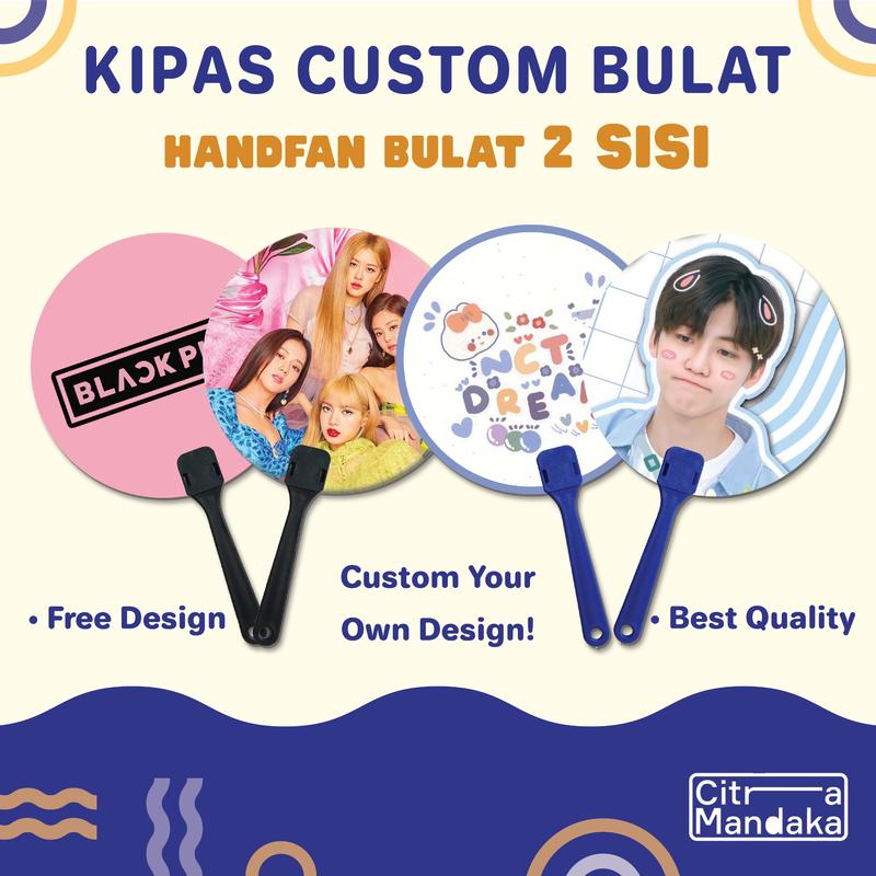 Kipas Tangan Manual Bulat Custom 2 Sisi Souvenir Promosi Undangan Ulang Tahun Anak HandFan Concert KPOP 1
