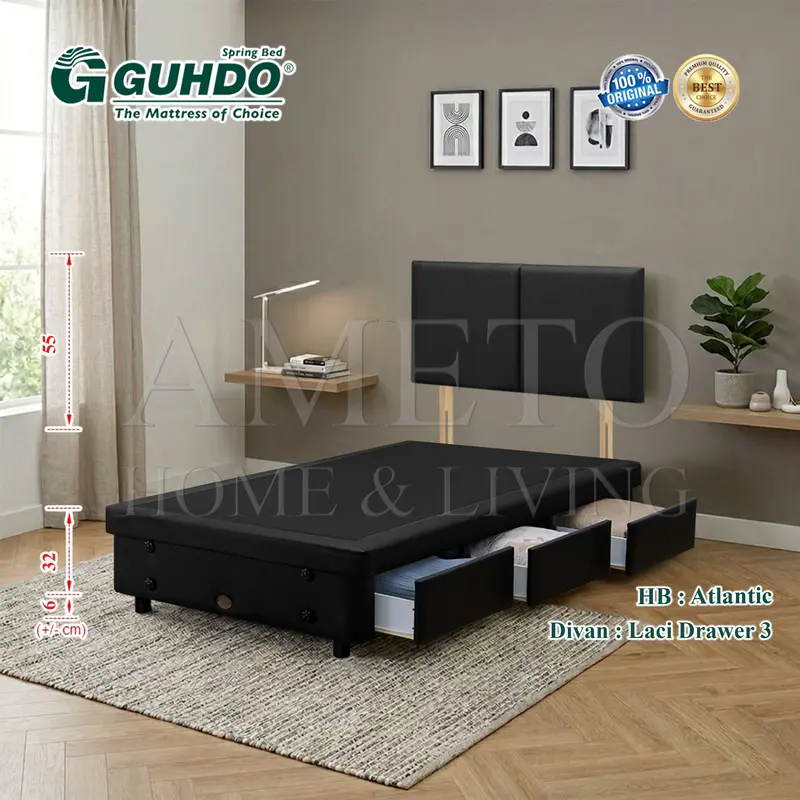 Guhdo Spring bed Divan Laci Drawer 3 + HB Prospine, Atlantic, Marina ...