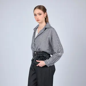 Oversized Shirt Checkered - Kemeja Checkered Premium Wanita Lengan Panjang Oversized Boxy Shirt - Bisa Sampai Big Size 90kg Fashiontoday