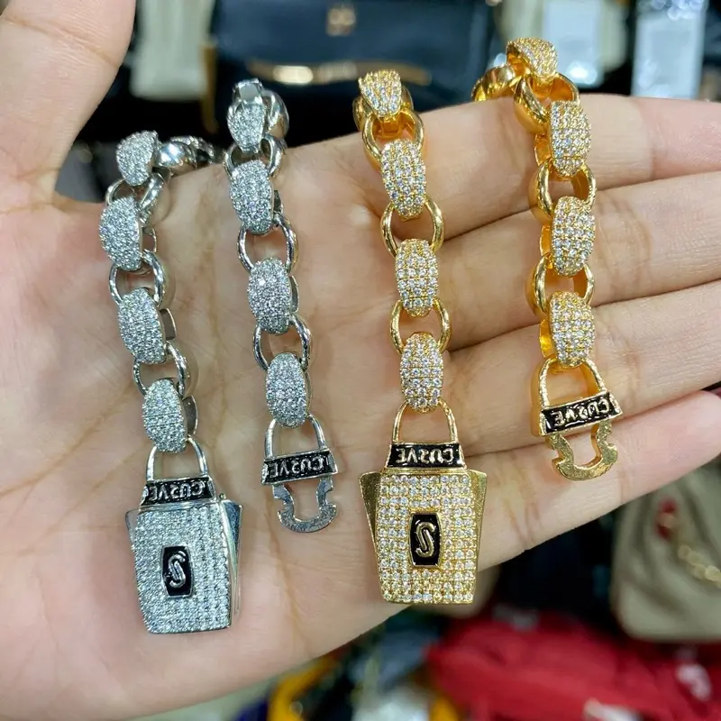 Benika Accesories - Gelang Rantai Motif Sabuk Combinasi Permata warna Full - Anti Karat Anti Alergi - Bahan Tembaga Logam Stainless - Rekomendasi Gelang Mewah Elagand Ramadhan Ekstra Seru 0