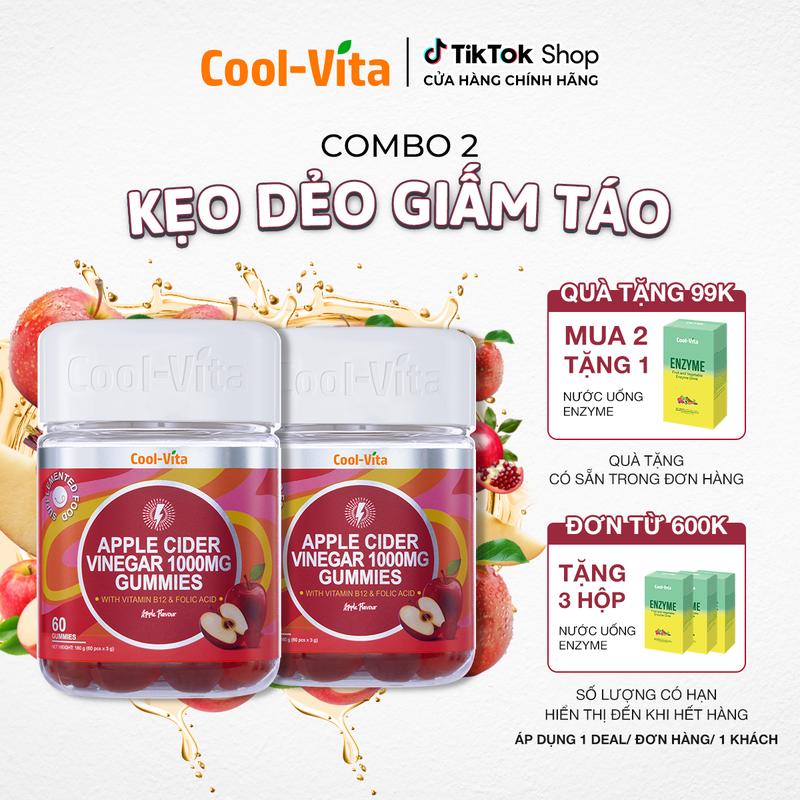 [Mua 2 tặng 1] Combo 2 Hộp Kẹo Dẻo Giấm Táo Hỗ Trợ Tiêu Hóa, Hỗ Trợ Tăng Cường Miễn Dịch, Bổ sung Vitamin B12 Coolvita (60 viên x 3g)/hộp