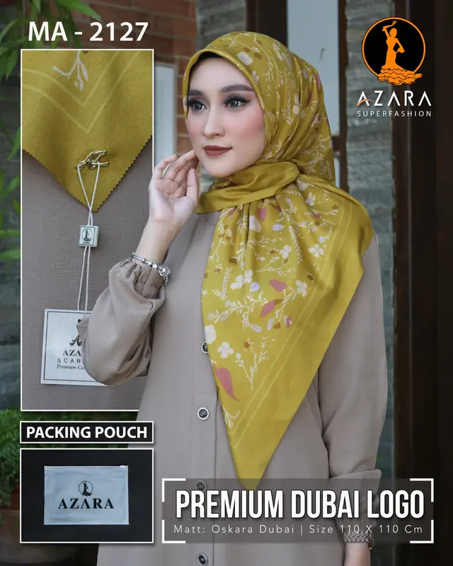 Jilbab Segi Empat Azara Motif Premium Dubai Logo Packing Zipplock / Kerudung Motif / Hijab Motif / Hijab Segiempat 3