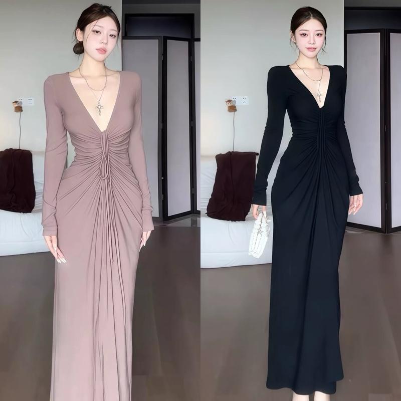 VÁY BODY TAY DÀI V134 DÂY RÚT TẠO KIỂU Đầm body tiệc thun ladong tay dài thu đông form suông SIMIHOUSE