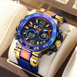 SMAEL new alloy color men's watch, outdoor sports watch, glow-in-the-dark waterproof alarm clock, chronograph electronic watch open popular key plug ph