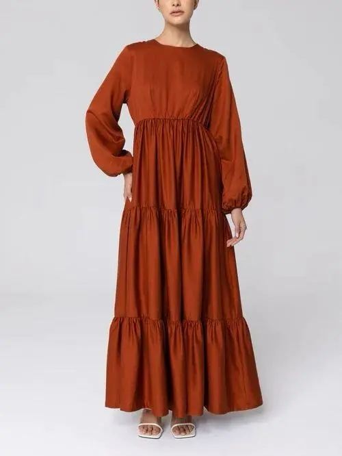 Baju muslim wanita drees 3 dara/susun katun linen rayon twill premium Nyaman Dress