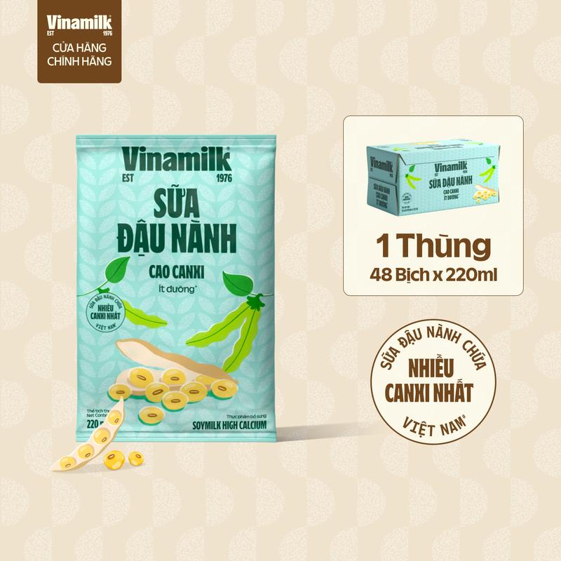 Thùng 48 bịch Sữa đậu nành cao canxi Vinamilk - bịch 220ml