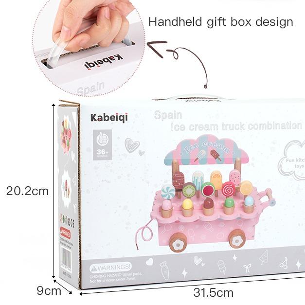 Wooden simulation ice cream cone ice cream machine, boys and girls ice cream cart, children play house toys gifts 9