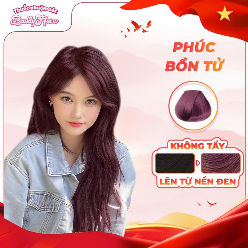 Thuốc nhuộm tóc PHÚC BỒN TỬ, ĐỎ TÍM không cần dùng tẩy tóc buddyhairs tặng kèm găng tay tiện lợi
