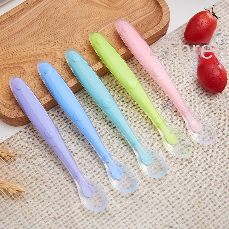 Baby Silicone Spoon Training Spoon Baby Feeding Soft Spoon Silicone Spoon Tableware Set Maternal and Infant Supplies