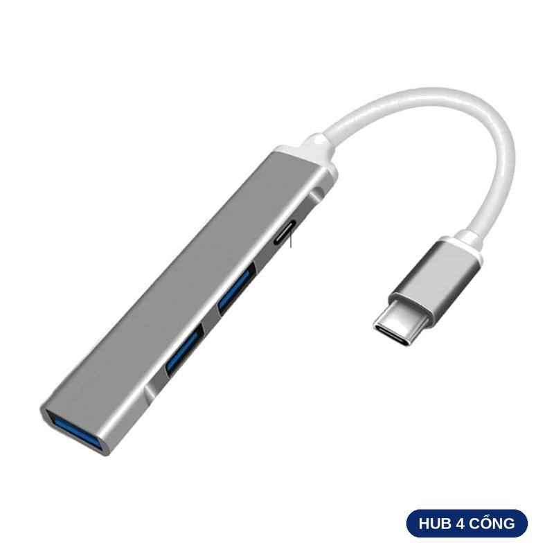 Hub Chia Cổng USB Type-C 4 Cổng Vỏ Nhôm Siêu Mỏng Bộ Chia USB 3.0 Hỗ Trợ OTG Cho Laptop MacBook Điện Thoại