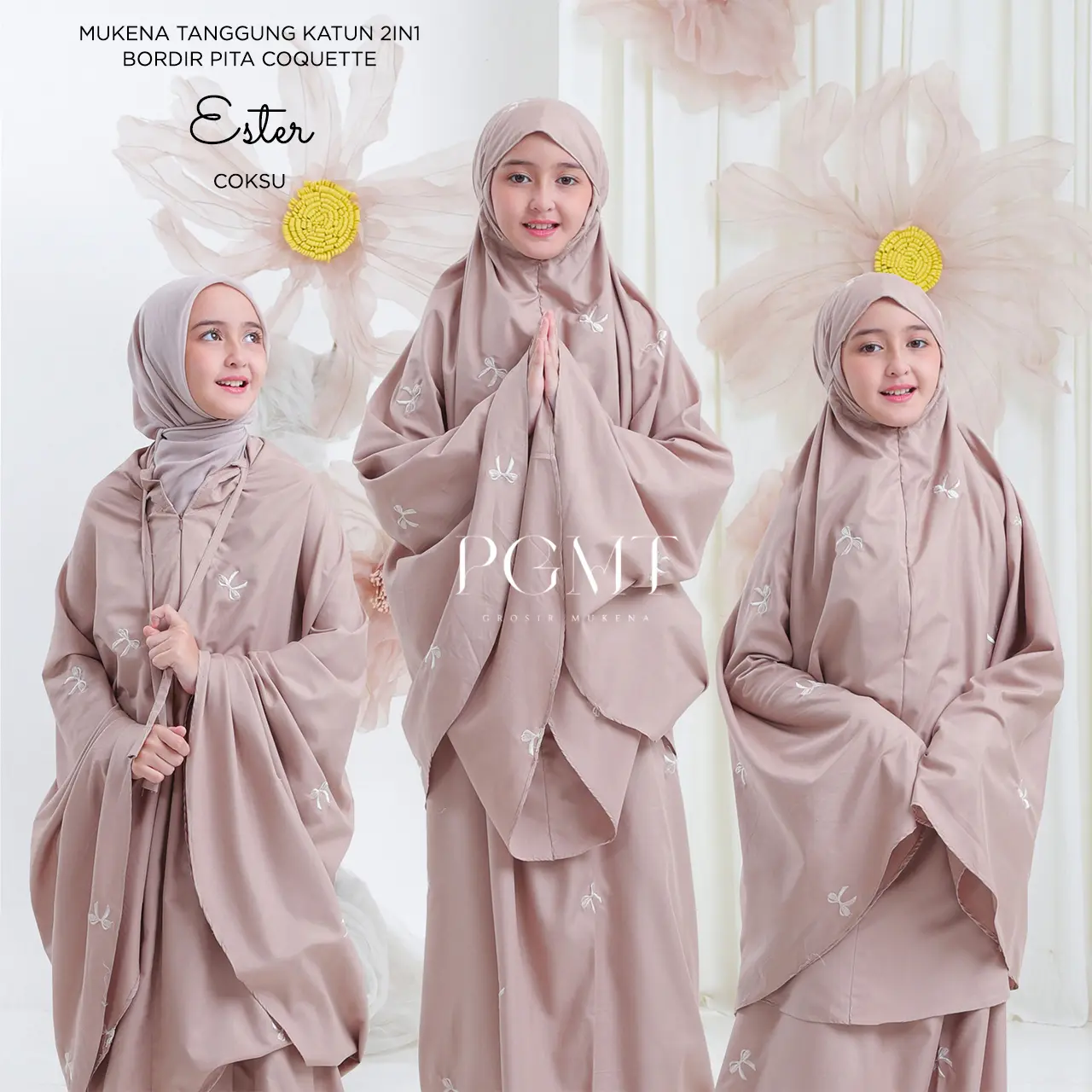 PUSAT GROSIR MUKENA TASIK - MUKENA ANAK TANGGUNG KATUN 2IN1 BORDIR PITA COQUETTE ESTER