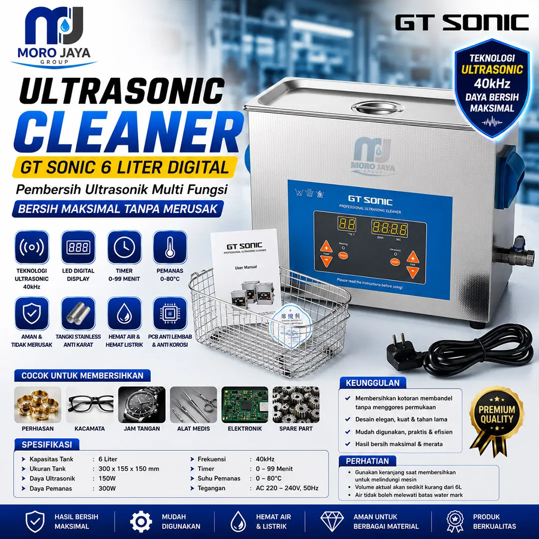 Ultrasonic Cleaner GT Sonic 6L Digital Pembersih Ultrasonik 6 Liter