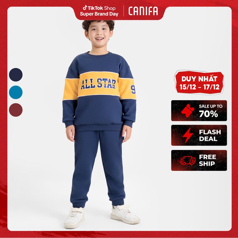 SBD 15-17 12 Bộ quần áo nỉ bé trai cotton USA có hình in CANIFA 2ST24W007