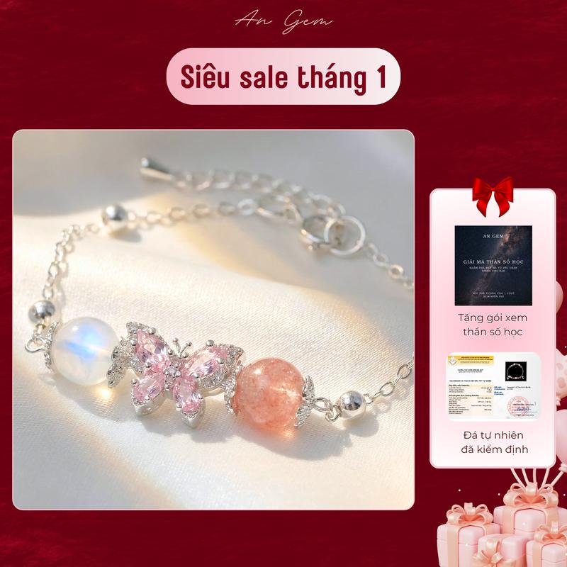  Vòng tay nữ Sweet Butterfly mix đá tự nhiên kèm charm bướm màu hồng tinh tế An Gem lắc tay nữ đá năng lượng freesize phụ kiện đeo tay phong thuỷ quà tặng sinh nhật giáng sinh Noel Tết Valentine  TẶNG GÓI XEM THẦN SỐ HỌC  