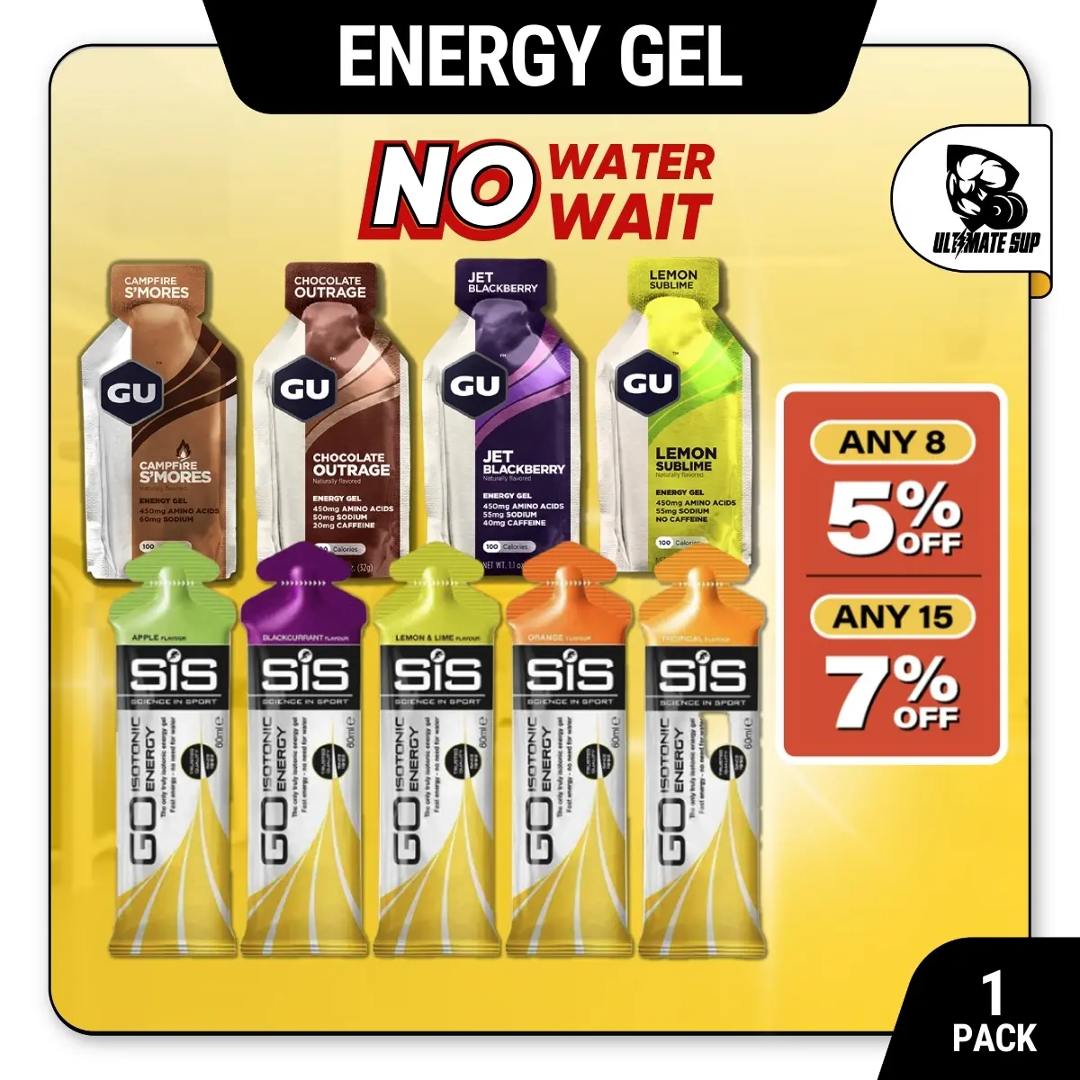 Energy Gels, GU Energy n SiS Gel | Assorted Flavors, Sport Energy Gel for Running, Gluten Free & Kosher, 1 Pack