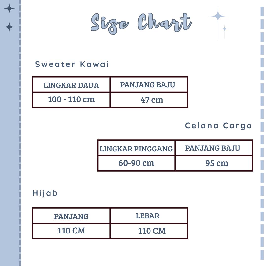 Setelan Remaja Kekinian 3in1 (Sweater Kawai + Celana Cargo + Hijab) OOTD Hangout Stylist AMO89