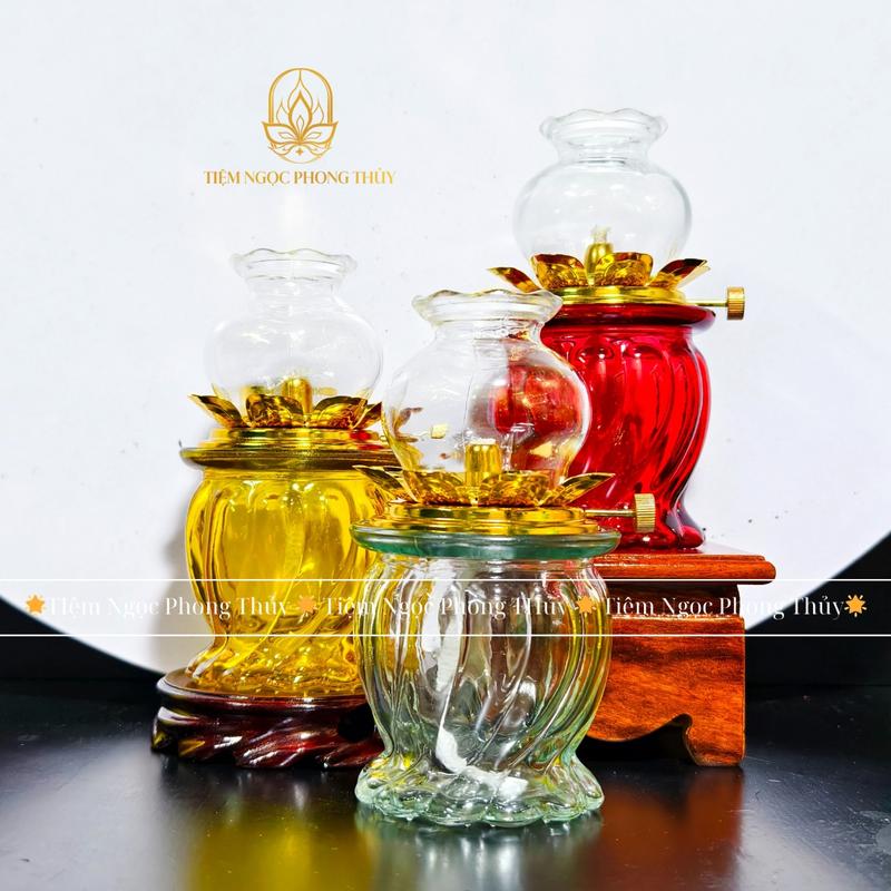 ( 3 màu ) Đèn Thờ xoắn thủy tinh để ban thần tài, ban gia tiên Decor phong thủy Trang Trí Nhà Decor Phòng Đồng