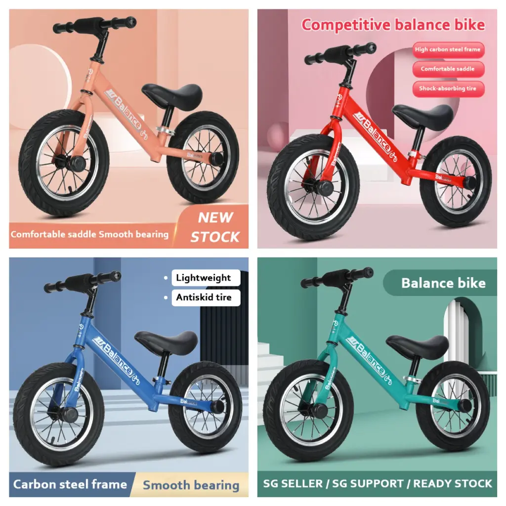 (SG SELLER) 14  inch air tyre balance bike/ kids balance bike side stand for 2-7 years old boys and girls